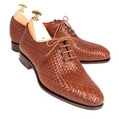 WHOLECUT OXFORD WOMEN SHOES IN TAN BRAIDED Luxury Leather Shoes With Perforated Toe Box For Work, Oxford Dress Shoes With Rubber Sole And Almond Toe, Almond Toe Dress Shoes With Rubber Sole, Almond Toe Dress Shoes With Textured Sole For Derby, Women Shoes Collection, Oxford Women Shoes, Womens Oxfords Shoes, Cordovan Shoes, Men's Shoes Accessories