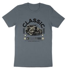 Embrace nostalgia and show off your refined taste with our Classic Car Letter Slogan Graphic Print T-shirt. Crafted with an American vintage look, this tee exudes elegance and sophistication. Perfect for the fashionable car enthusiast, it's a timeless addition to any wardrobe. Classic Screen Print T-shirt For Streetwear, Classic Short Sleeve Graphic T-shirt, Classic Screen Print Crew Neck Top, Classic Crew Neck Top With Screen Print, Classic Streetwear T-shirt With Screen Print, Classic Crew Neck T-shirt, Car Streetwear, Car Letter, Solid Hoodie