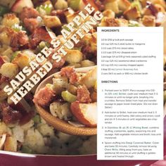 the recipe for sausage and stuffing is shown in this brochure