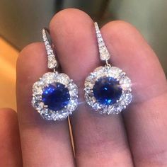 Round Cut 2.5 Ct Sri Lankan Sapphire And Diamond Dangle Earring 14K Gemstone Earring Princess Diamond Earrings, Sapphire And Diamond Earrings, Diamond Dangle Earrings, Classy Jewelry, Jewelry Lookbook, Sapphire Earrings, Sapphire Jewelry, Ear Jewelry, Elegant Earrings