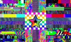 an abstract image with many different colors and shapes, including a star in the center