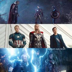 the avengers movies are being shown in three different scenes