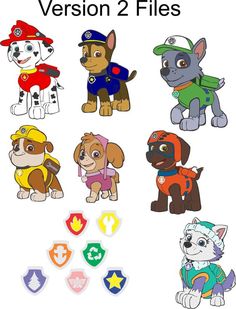 cartoon dog stickers are shown in different colors and sizes, with the words version 2 files