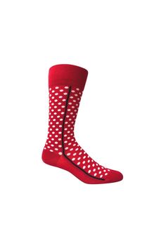 Men's red polka dot dress socks by Love Sock Company Classic Red Socks For Winter, Fitted Red Cotton Socks, Sock Company, Red Socks, Solid Socks, Red Polka Dot Dress, Dots Dress, Balloon Design, Red Line