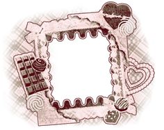 an artistic photo frame with hearts, cookies and other items around it on a white background