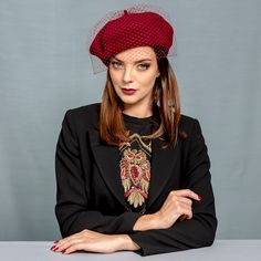 Beautiful wool burgundy beret with veiling. Chic wintec cap with veil. You can ask to me for more informations. Ready to shipped in about 3 working days. If You want to change something please write to me. I can personalized Your order. Elegant Beret Cap For Fall, Elegant Fall Beret, Elegant Winter Flat Cap Mini Hat, Elegant Fall Party Beret, Fall Party Mini Cap Hat, Bold Lipstick Makeup, How To Wear A Beret, Winter Beret, Felt Beret