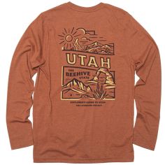 Get lost in this illustrated map of Utah’s National Parks, hand drawn and printed on the back of our long sleeve pocket tee. Relaxed Fit Long Sleeve Tops For Adventure, Everyday Long Sleeve Graphic T-shirt, Long Sleeve T-shirt For Adventure In Fall, Long Sleeve T-shirt For Fall Adventure, Long Sleeve Letter Print T-shirt For Adventure, National Park Shirt Design, Long Sleeve Letter Print Adventure T-shirt, Desert Graphic Tee, Vintage National Park Shirt