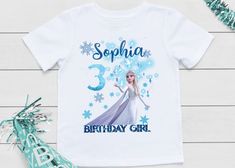 a frozen princess birthday shirt with the number 3 on it and an image of her name