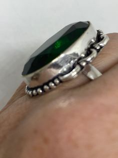 Large brilliant aqua antique glass Ornate German Silver Vintage ring, does not tarnish Size 6.5 My jeweler will re size for a $20 fee All rings are shipped free in the US in a nice gift box. Check out our over a THOUSAND great reviews Engraving is $4 per letter and is not always perfect depending on the piece. It can take a few days if the jeweler is busy. This is payable to Paypal Judithsltd@gmail.com Classic Adjustable Green Emerald Ring, Vintage Green Crystal Ring For Anniversary, Antique Emerald Rings For Gifts, Antique Emerald Ring For May Birthstone Gift, Antique Cabochon Emerald Ring Gift, Antique Green Ring Gift, Vintage Green Crystal Ring Gift, Antique Green Ring As Gift, Antique Green Rings For Gifts