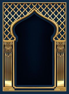 a gold and black background with an arch