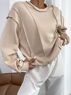 Beige Style Fashion, Sweatshirts For Women, Outfits Winter, Dress Shirts For Women, Girl Sweatshirts, Solid Tops, Girls Sweaters