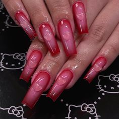 Red Pink Aura Nails, Red Nails Art, Feb Nails, Valentines Day Nail, Retro Nails, February Nails, Airbrush Nails, Nail Designs Valentines