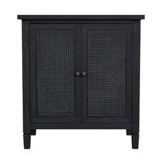 a black cabinet with two doors and one drawer