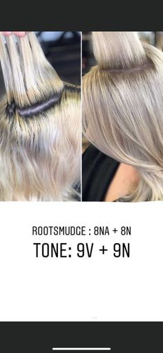 Grey Hair To Blonde Shades, Smudge Hair Color Blondes, Root Smudge Blonde Formula Wella, Root Formula Shades Eq, Redken Shades Toner Formulas, Blonde Root Smudge Formula, Redken Shades Eq Formulas Blondes Root Tap, Root Smudge Blonde Before And After, Splotchy Hair Color