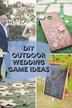 a collage of photos with the words diy outdoor wedding game ideas