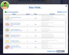 an image of a menu page with food items on the table and in front of it