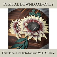 an image of a sunflower made out of paper on a wooden board with the words digital