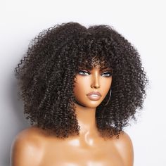 Ready To Go Bouncy Jerry Curl Glueless Minimalist Lace Wig With Bangs – Luvme Hair Lace Wig With Bangs, Jerry Curl, Afro Curls, Short Afro, Human Hair Color, Natural Human Hair, Natural Wigs, Curl Styles, Curly Human Hair Wig