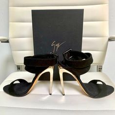 Giuseppe Zanotti Black, Suede, Ankle Wrap, 4.5 Inch Heels Brand New-Never Been Worn Size-37 Zanotti Heels, Giuseppe Zanotti Heels, Crystal Heels, Zanotti Shoes, Jeweled Sandals, Giuseppe Zanotti Shoes, Black Pumps Heels, Pumps Heels Stilettos, Classic Heels