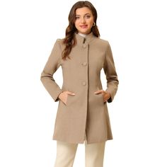 This long overcoat featuring a stand collar and single-breasted design adds a feminine and elegant feel to your winter look. The coat is spun from soft fabric and fully lined, which is comfortable for all-day wear with big slant pockets. A unique stand collar makes this regular outerwear more beautiful. It's a good choice for winter and cold fall. No matter what look you slip it over, this winter coat adds a layer of warmth and finishes the refined, warm, and effortless day-to-night look. Overcoat Outfit Women, Winter Overcoat, Long Overcoat, Long Winter Coats, Single Breasted Coat, Cold Weather Fashion, Plaid Coat, Long Winter, Woman Standing