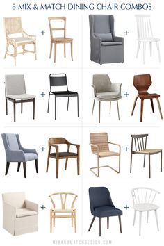 the 8 different chairs that are available for each chair