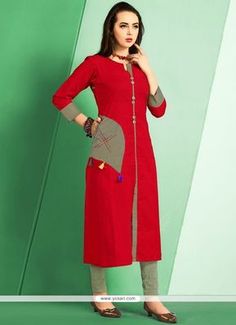 Kurti Designs Party Wear Unique, Red Kurti Design, Jaipur Kurti, Red Kurti, Party Wear Kurtis