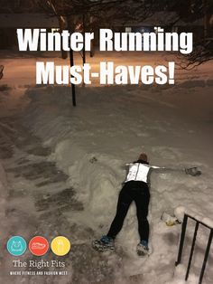 a person on skis in the snow with text overlay that reads winter running must - haves