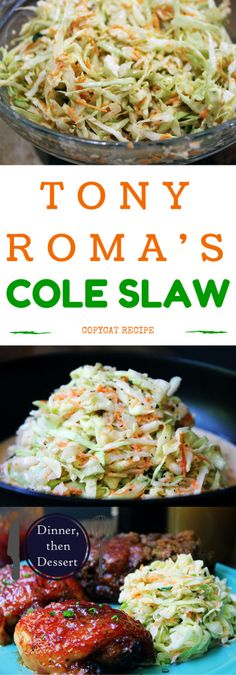 the cover of tony roma's coleslaw is shown in two different pictures