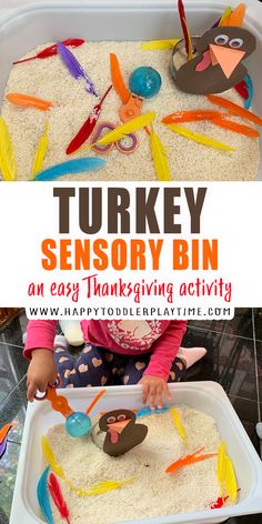 this turkey sensory bin is an easy thanksgiving activity for toddlers