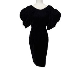 Vintage 80s Black Velvet Prom Dress Puff Sleeves size M/L rhinestones open back  | eBay Black Velvet Prom Dress, Big Puff Sleeves, Velvet Puff Sleeve, Velvet Prom Dress, Puff Sleeve Dress, Puffed Sleeves Dress, Dress Picture