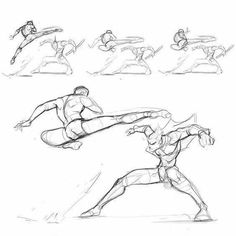 some people doing different poses in the same drawing technique as they do something on paper