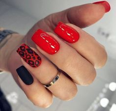 Nagellack Trends, Leopard Print Nails, Her Nails, Leopard Nails, Red Nail Designs, Makijaż Smokey Eye, Red Nail, Black Nail, Dream Nails