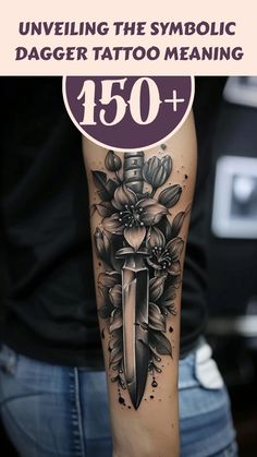 a person with a tattoo on their arm and the words, unveiling the symbolic dagger