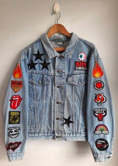 Hand Painted and Patched Jacket / Upcycled Vintage Oversize Jean Jacket With Patches / Reworked Jean Jacket With Patches Size M Unisex Adult - Etsy Thailand Oversize Jean Jacket, Patched Jacket, Reworked Jeans