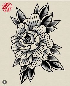 a black and white drawing of a flower