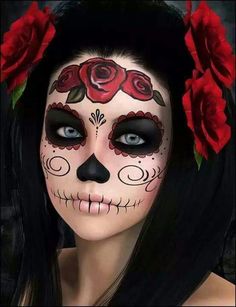 Superbe... ... Makijaż Sugar Skull, Make Up Diy, Halloween Make-up Looks, Halloweenský Makeup, Dead Makeup, Sugar Skull Makeup, Face Painting Halloween, Skull Makeup, Halloween Costumes Makeup