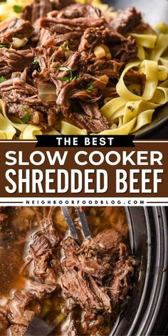 the best slow cooker shredded beef recipe is so easy to make and it's delicious