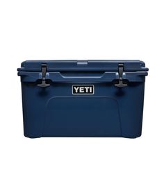 the yeti cooler is shown in blue