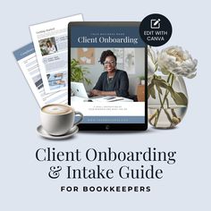 a tablet with the title client onboarding and intake guide for bookkeepers