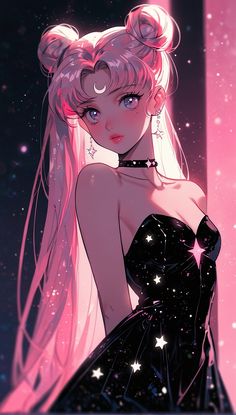 Pink Hair Sailor Moon, Sailor Moon Dark Aesthetic, Sailor Moon Hair, Sailor Moon Transformation