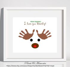 a christmas card with handprints of reindeer's face and the words merry christmas love you dearly