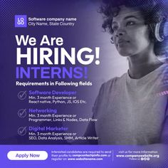 the flyer for we are hiring interns