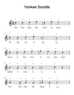 sheet music with the words yankee doodle