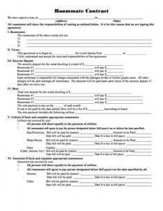 the roommate agreement is shown in this document