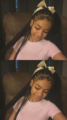 bow aesthetic How To Do 2 Braids, How To Style Fulani Braids, Pom Pom Hairstyle, Bow Hairstyle With Braids, Braid Bow Hairstyle, Bow With Braids, Bow Style With Braids, Bow Hairstyle Black Women Braids, Bow Hairstyle Black Women