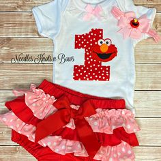 Boys n Girls Birthday Outfits -Hats etc. · Needles Knots n Bows · Online Store Powered by Storenvy Elmo Smash Cake Girl, Elmo First Birthday Party Girl, Elmo Birthday Party Girl, Girly Elmo Birthday Party, Elmo Birthday Outfit, Elmo 1st Birthday, Outfit Leg Warmers, Elmo Dress, Elmo First Birthday