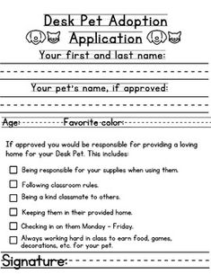 a printable sign up sheet for the dog's pet adoption application, with instructions