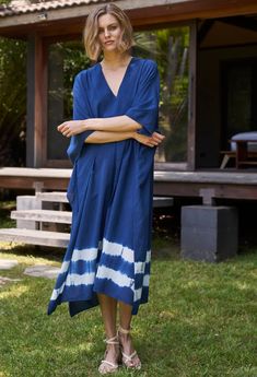 Spring Indigo Beach Kaftan, Spring Beach Indigo Kaftan, Blue Natural Dye Summer Kaftan, Eco Friendly Clothes, Kimono Kaftan, Indigo Tie Dye, Cotton Maxi Dress, Tie Dye Cotton, Eco Friendly Clothing