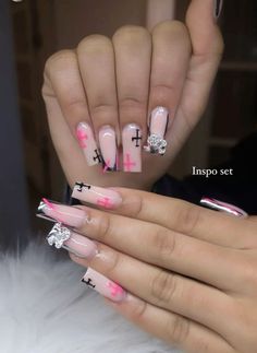 White Tips Acrylics With Design, Cute Birthday Nail Designs, Nail Designs Square Medium, Color Acrylic Nail Designs, Birthday Nails Medium, Medium Square Nails Designs, Medium Pink Nails, Medium Nails Acrylic, Acrylic Toe Nails