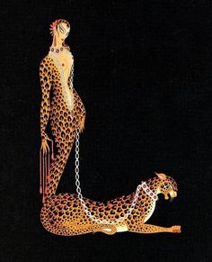 a painting of a woman in leopard skin with chains on her body and a cheetah